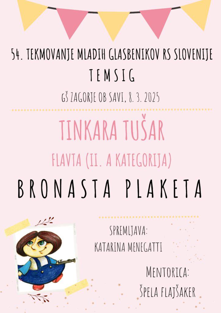 bronasta plaketa Tinkara Tušar, flavta